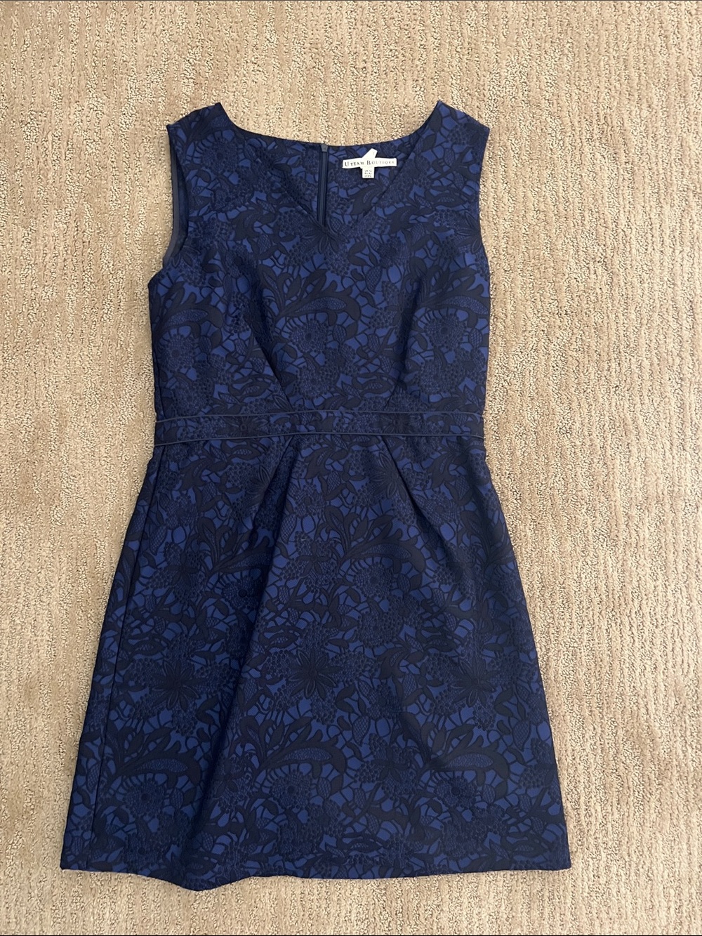 Uttam London Navy Blue Floral Jacquard Sleeveless Dress